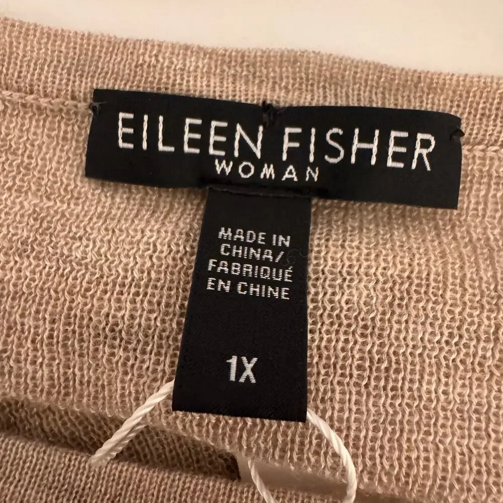 NWT Eileen Fisher Woman Tencel Merino Rib Stripe Boxy Top 1X Semi Sheer